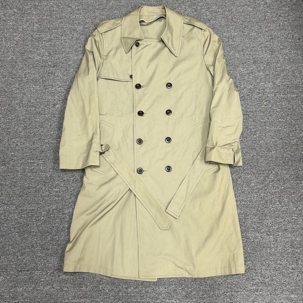 London Fog Trench Coat Mens 40 Reg Khaki Tan Double Breasted Belted Outerwear